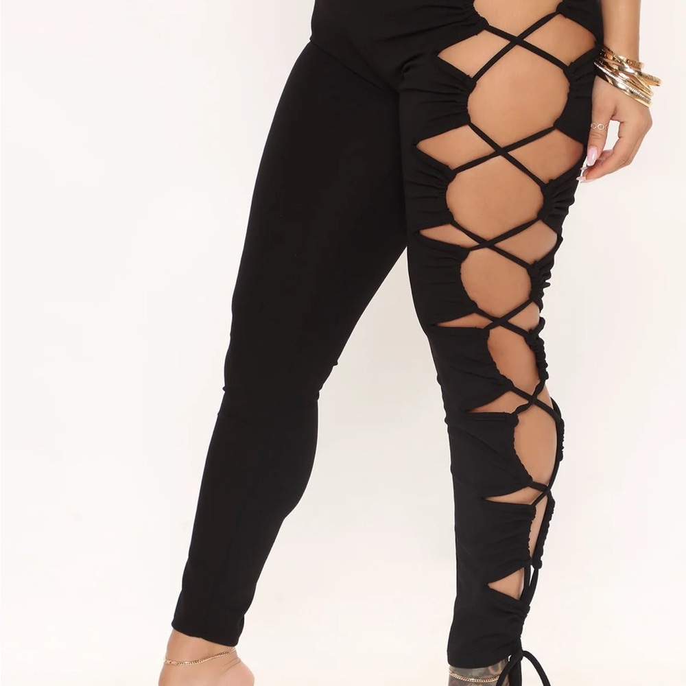 Fashion Nova Black Crisscross Lace-Up Leggings